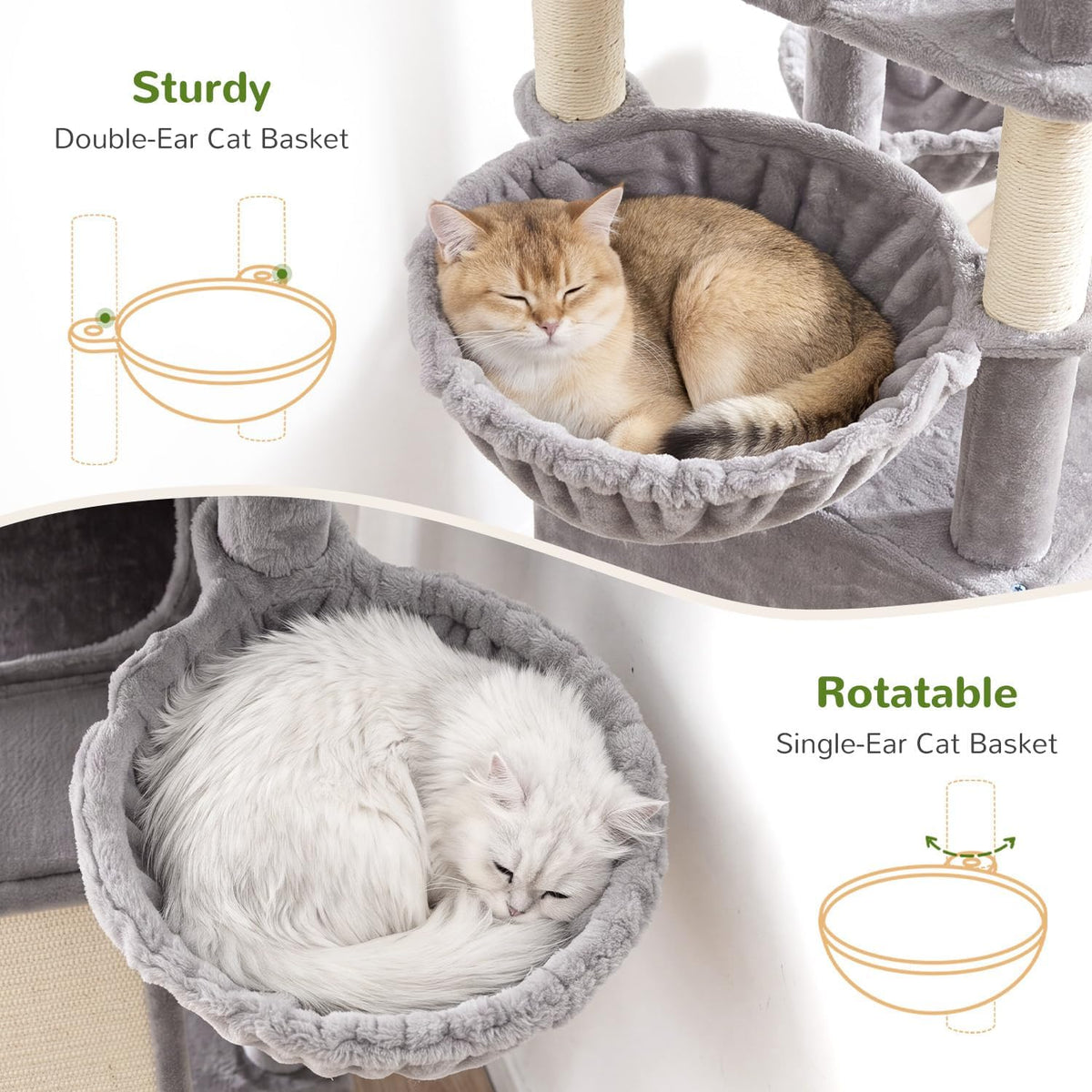 Globlazer 75in Tall Cat Tree Tower for Indoor Cats, F75B, Light Grey