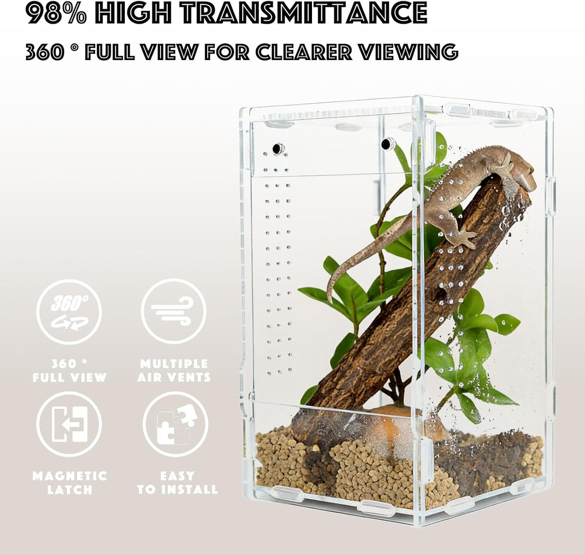 5x5x8 Acrylic Reptile Enclosure - Clear Small Pet Terrarium