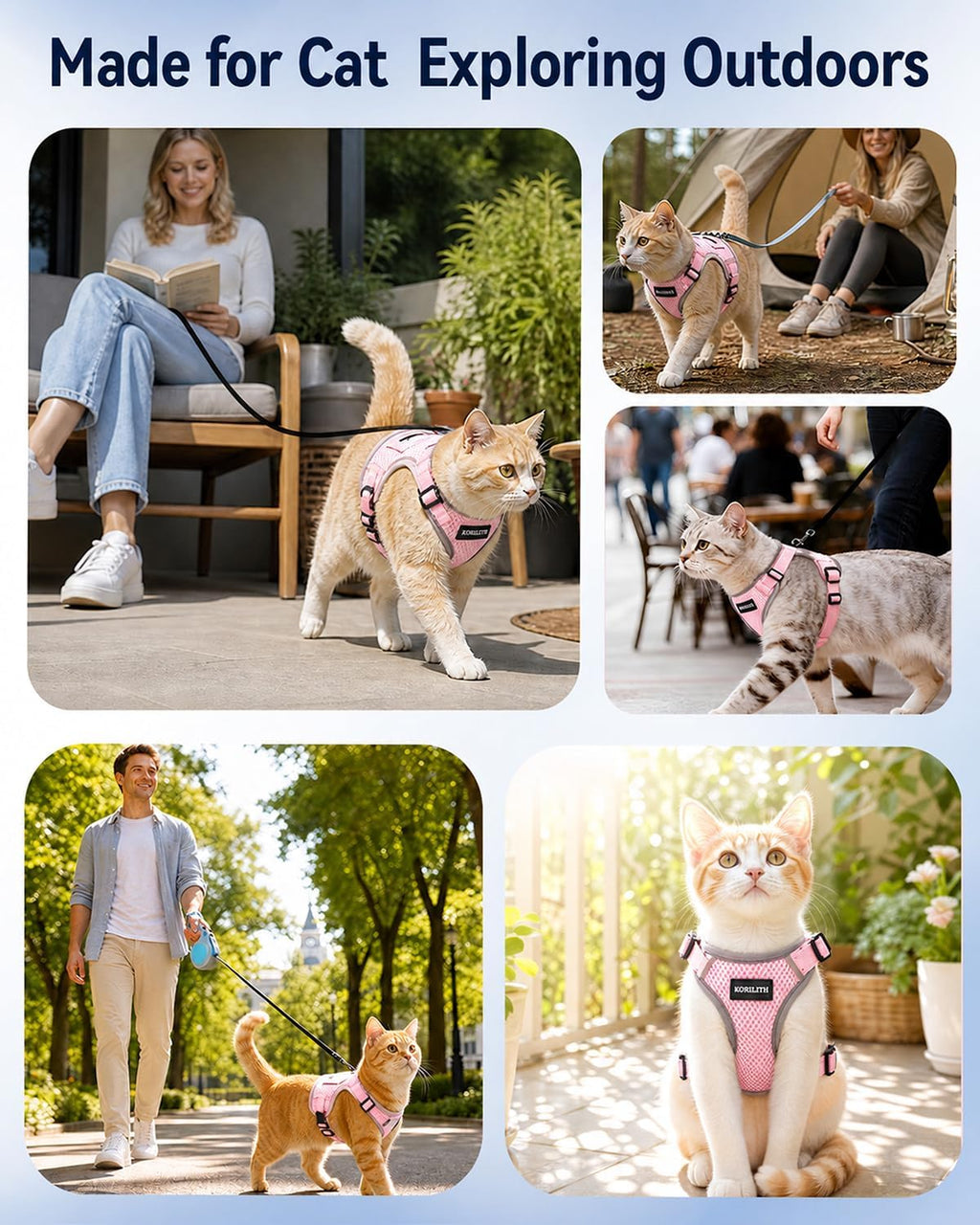 Escape Resistant Cat Harness and Leash Set with Pocket