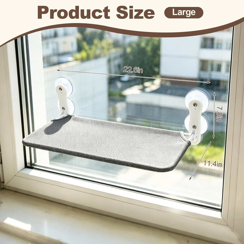 Renter Friendly Cat Shelves, Cat Window Perch Hammock Bed with 4 Suction Cups, Cordless Foldable Metal Frame & Reversible Cover, Indoor Window Hammock