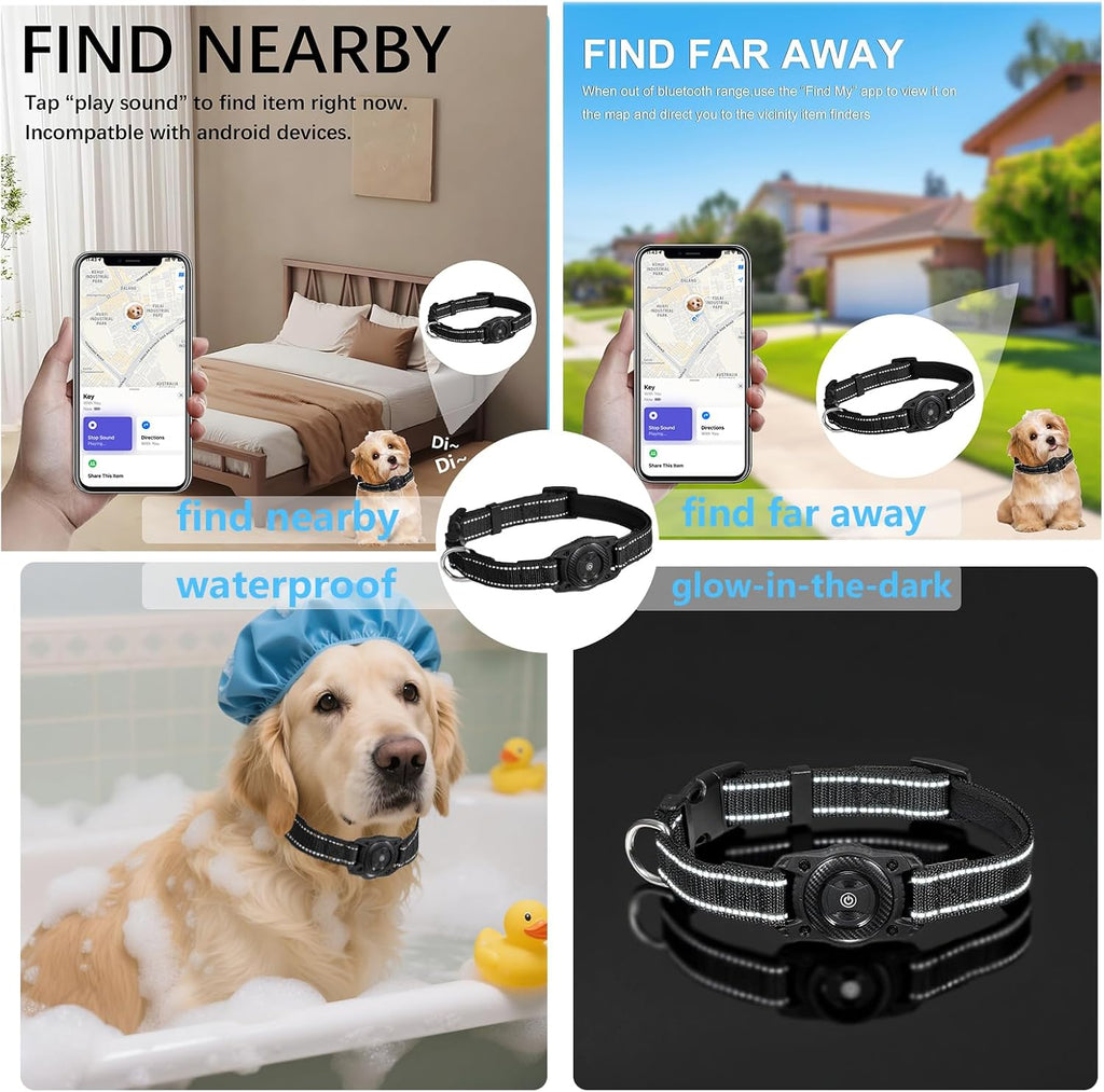 Waterproof Air tag Dog Collar - Reflective, Built-in Tracker with Bluetooth Connectivity（Included Tracker） Soft-Padded Adjustable Buckle (Black, M)