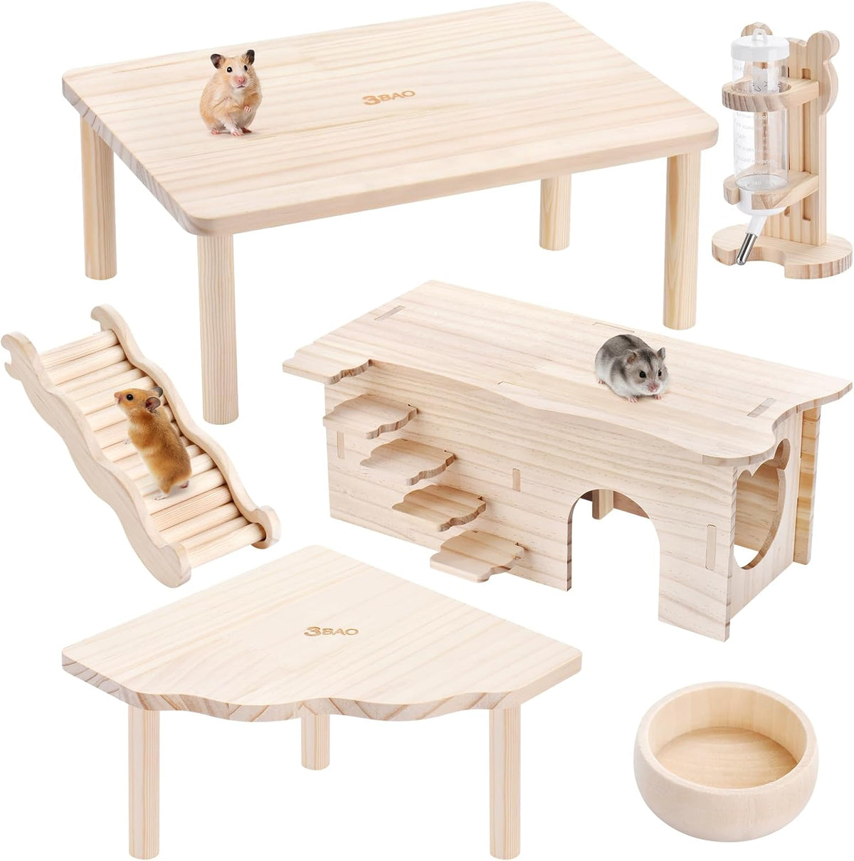Hamster Play Wooden Platform 6-piece， Hamster cage Accessories Set