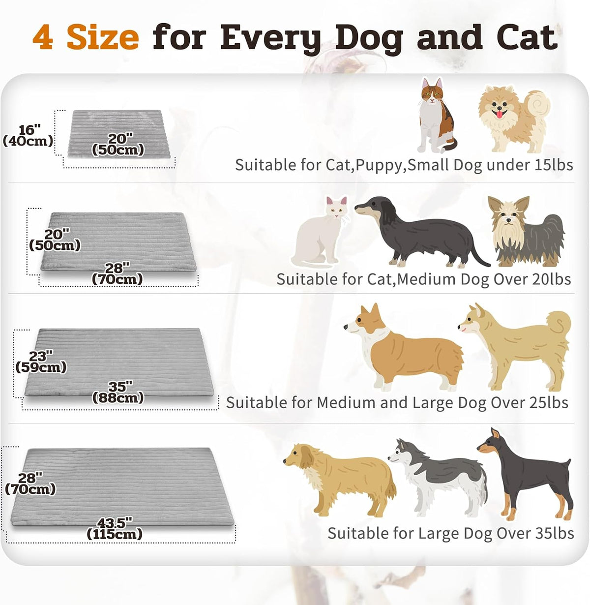 NWK 2pcs Soft Plush Fluffy Self Warming Thermal Cat Bed Mat 16’’ X 20’’