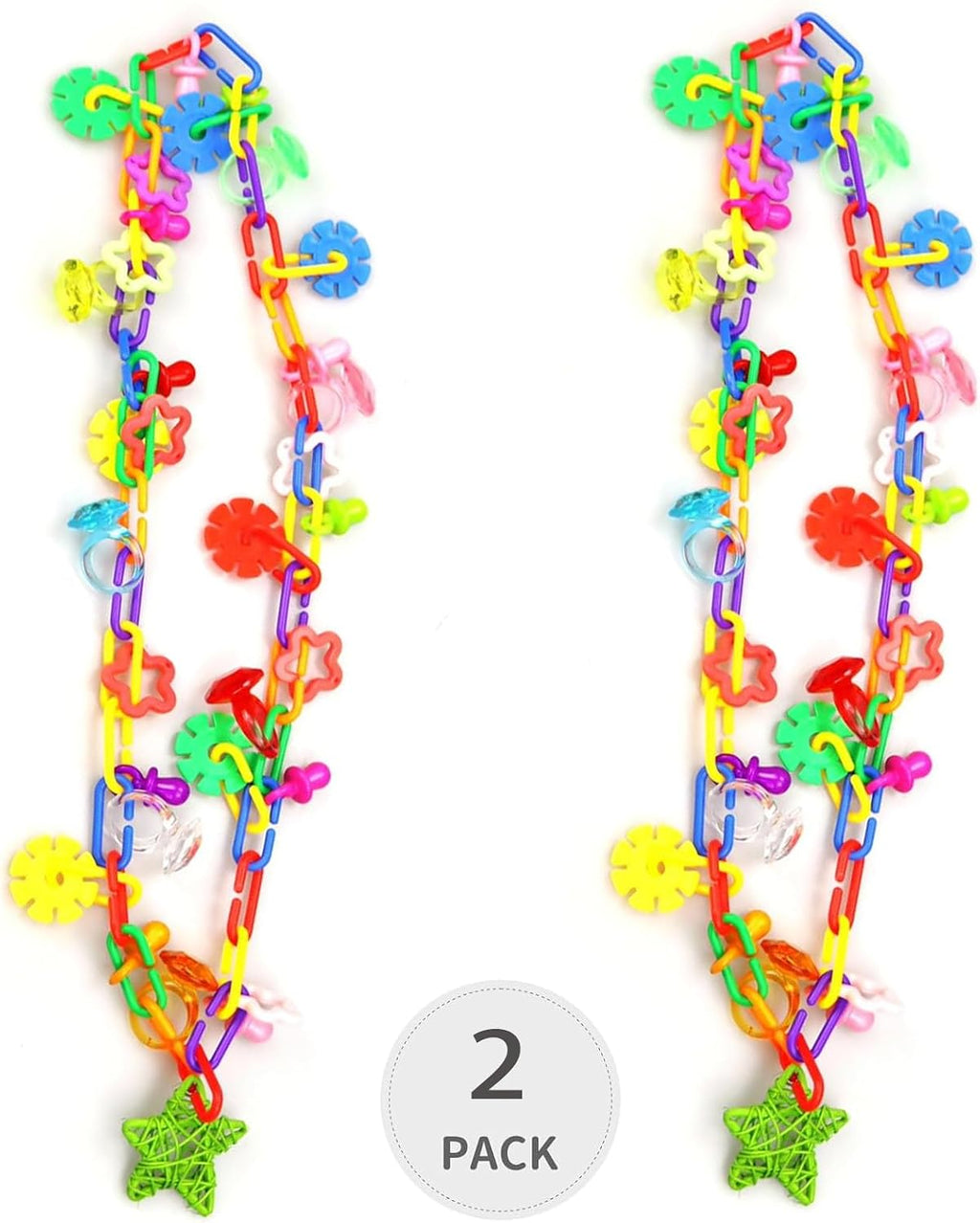 (2 Pack) Bird Necklace Toy Rainbow Necklace Bird Toy Chewing Toy Cage Links Bird Swing, Climbing Chain for Small Sized Birds, Small Bird Necklace Toy.