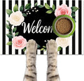 Pet Feeding Mat 24" x 16" Floral Stripe Welcome Design Non Slip Dog Food Mat by HOMETITUTE