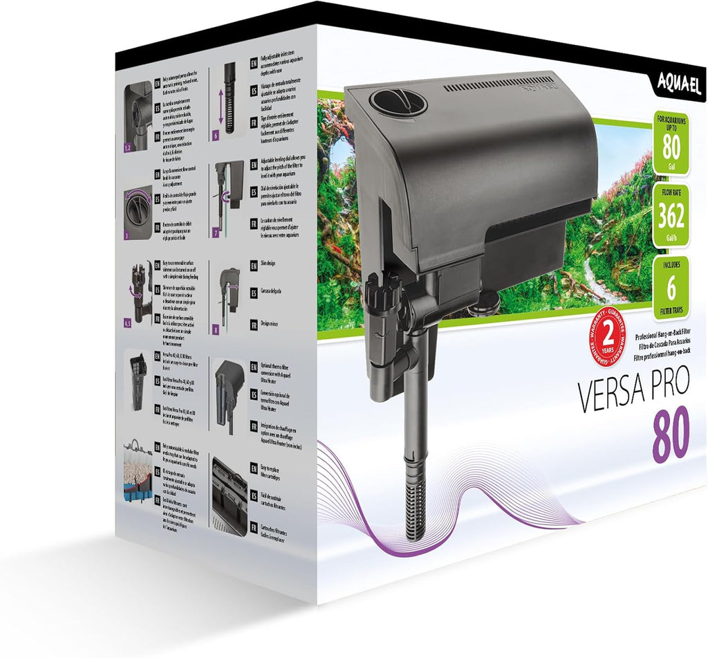 Aquael Versa Pro 80 Power Filter - Hang On Back Filter for Aquariums