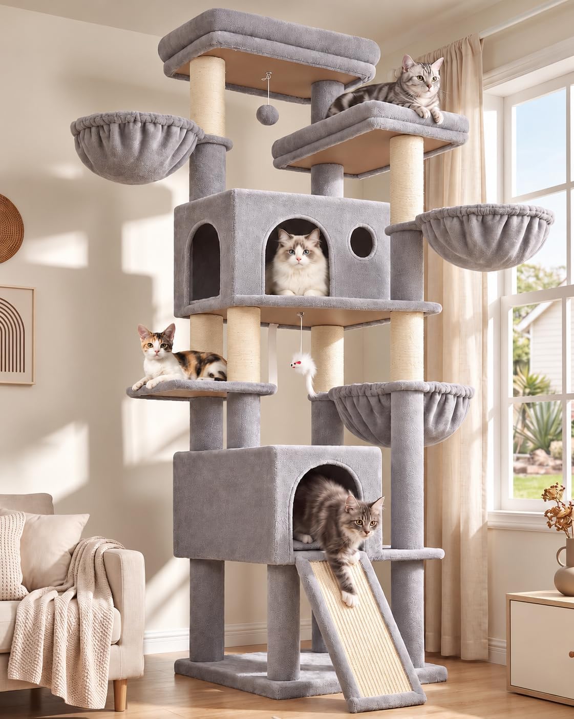 Globlazer 80in Tall Cat Tree for Large Cats, Sturdy Indoor Cat Tower, F80K