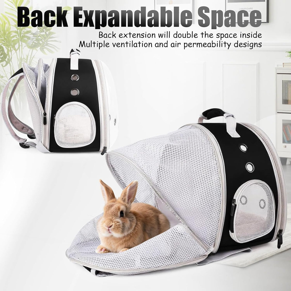 Back Expandable Backpack for Small Animals, Portable Travel Bag Breathable Pet Carrier Cages for Bunny, Guinea Pig, Bearded Dragon, Lizard, Rabbit, Squirrel, Tortoise, Kitten, Sugar Glider