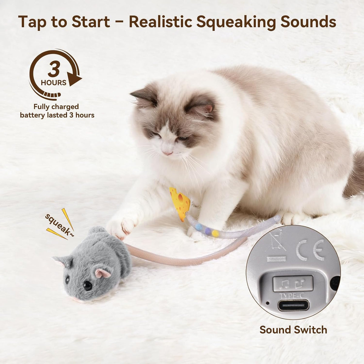 Migipaws Interactive MigiMouse Cat Toy 360° Rolling 2-in-1 Interactive Cat Toy Ball