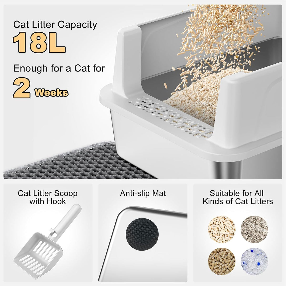 FURTIME Stainless Steel Cat Litter Box, Small Cats Metal Litter Box