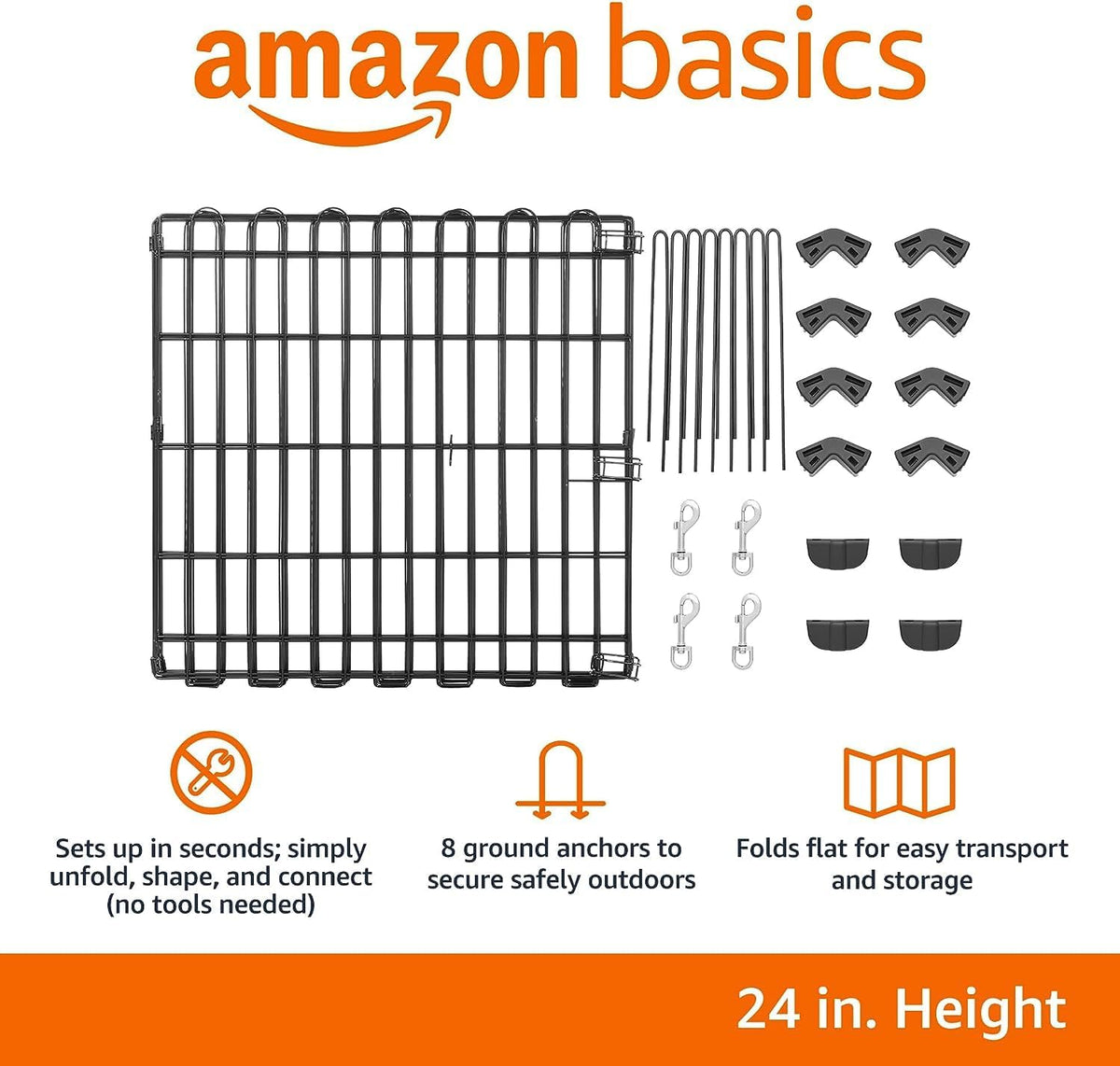Amazon Basics Foldable Octagonal Metal Exercise Dog Playpen, Indoor/Outdoor Pet Fence, No Door, 8 Panels, Extra Small, 24 x 24 Inches, Black
