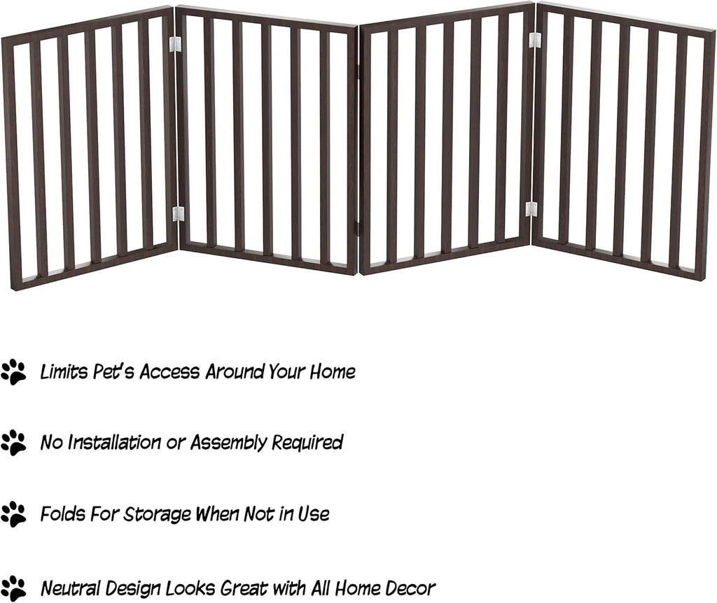 PETMAKER Pet Gate – Dog Gate for Doorways, Stairs or House – Freestanding, Folding, Accordion Style, Wooden Indoor Dog Fence (4 Panel, Brown)