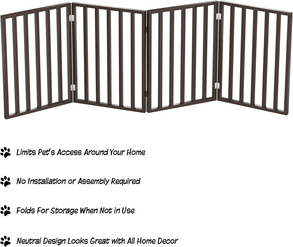 PETMAKER Pet Gate – Dog Gate for Doorways, Stairs or House – Freestanding, Folding, Accordion Style, Wooden Indoor Dog Fence (4 Panel, Brown)