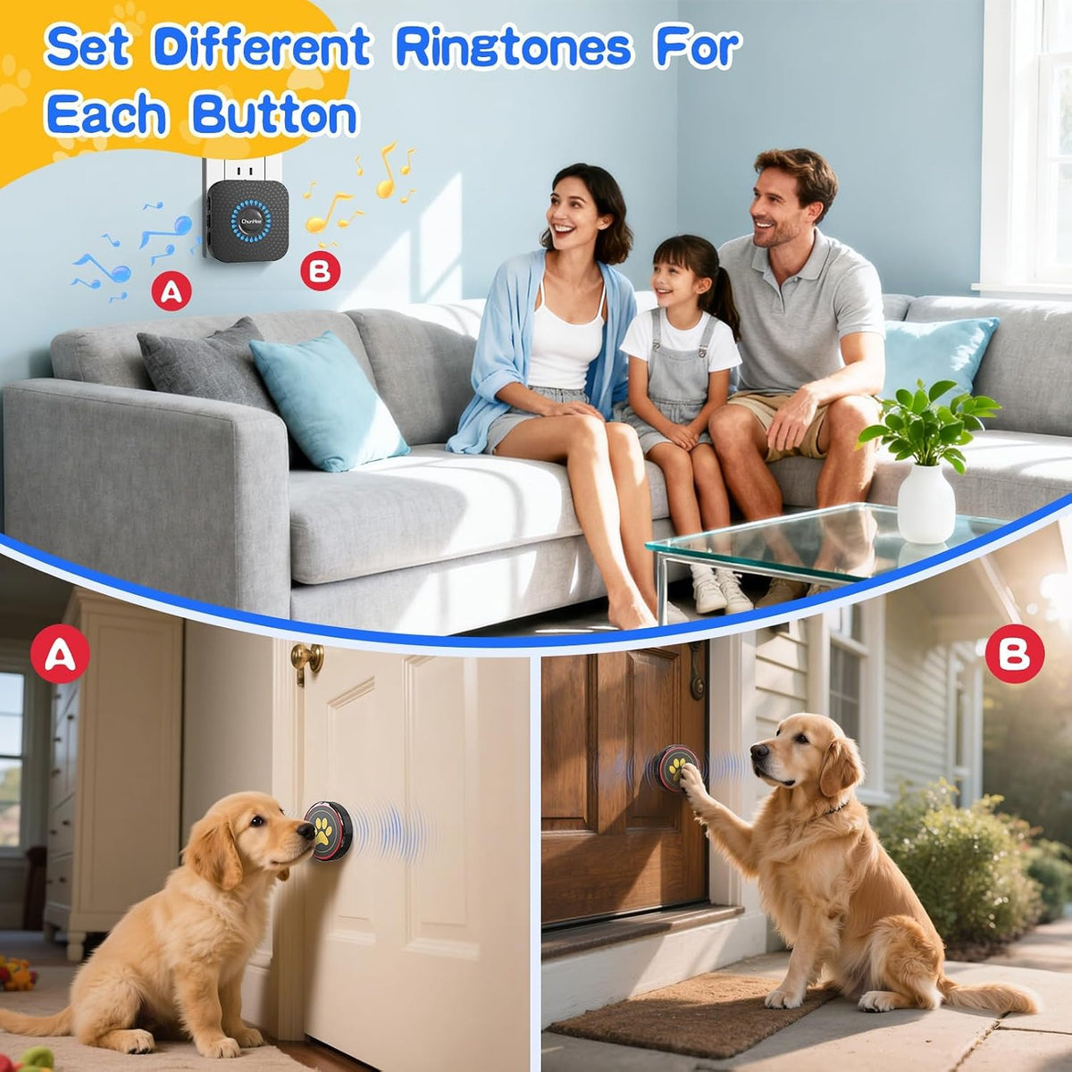 Dog Door Bell for Potty Training, IP55 Waterproof, 55 Ringtones, 0-115dB