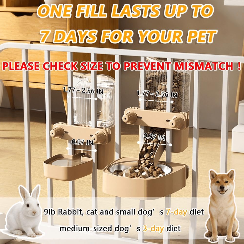 2-Pack Cage-Style Large Capacity Hanging Automatic Pet Feeder & Water Dispenser 50oz/1500ml,for Cages 0.98" Max Inner,1.77"-2.56" Outer,for Small/Medium Dogs, Cats, Rabbits & Guinea Pigs