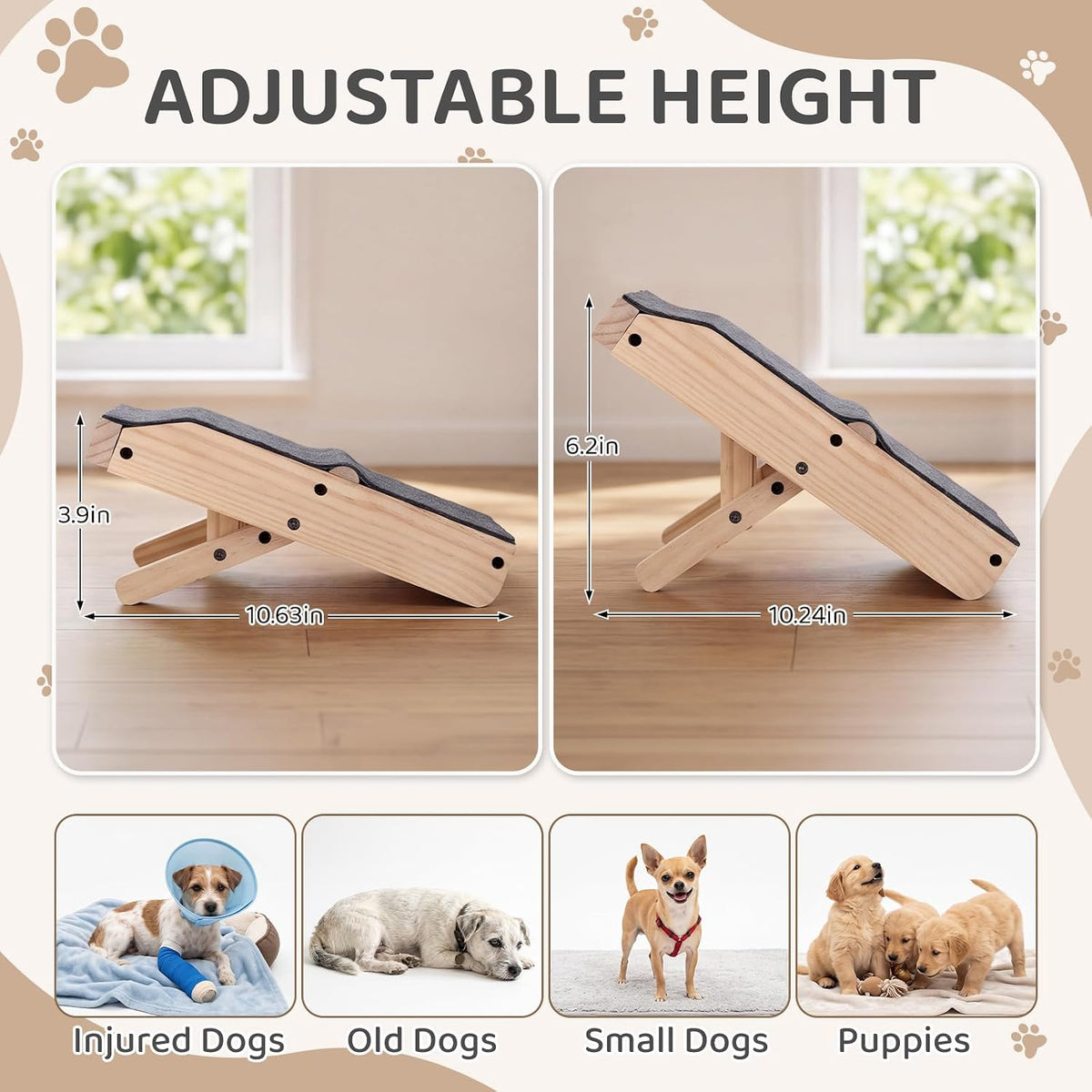 Novabright 2 Pack Adjustable Dog Ramp for Stairs Wood Pet Stair Steps