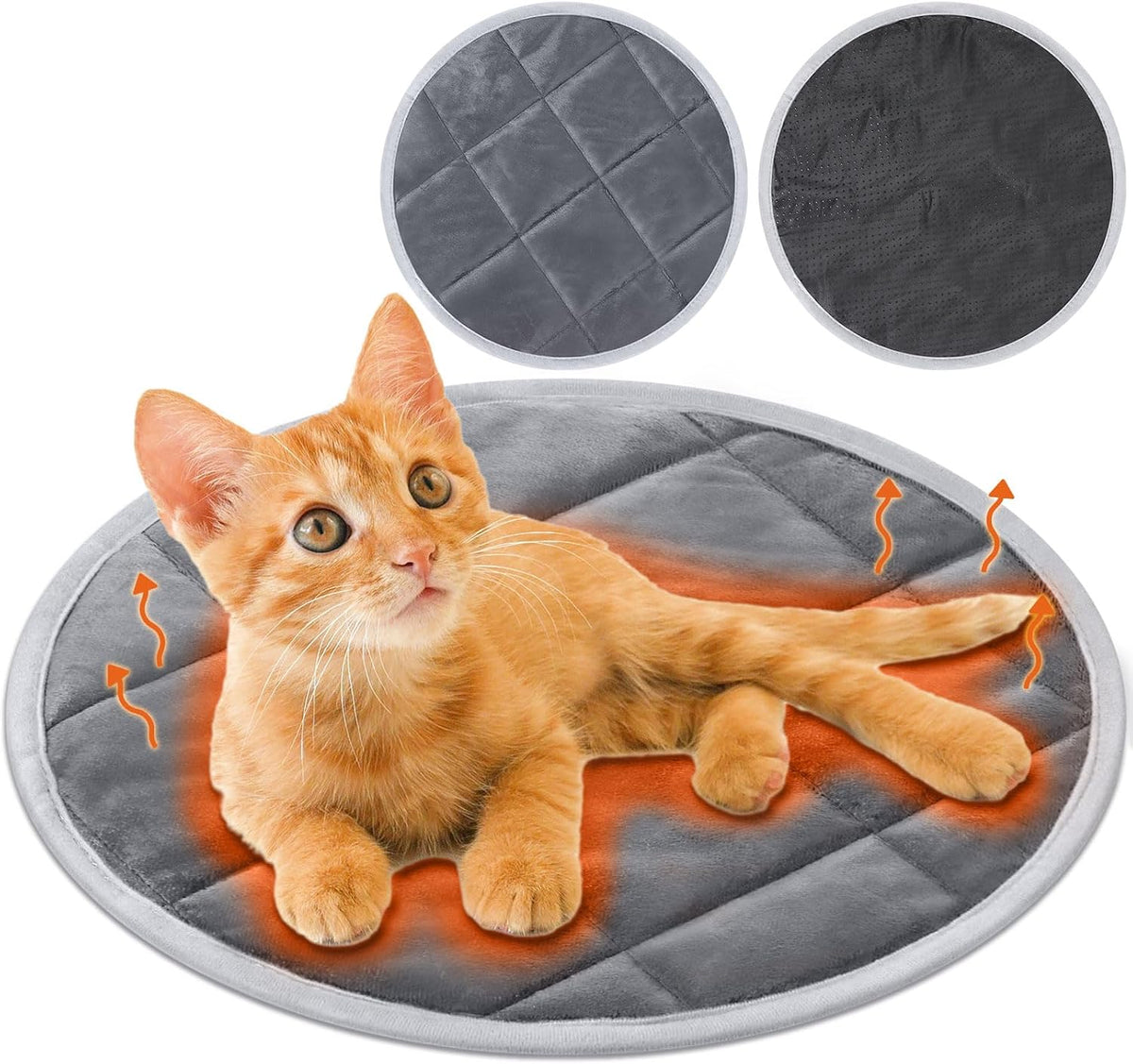Drydiet 2 Pcs Self Warming Cat Mat Round for Cats, Gray, 16 Inch