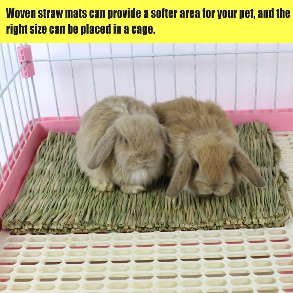 Hamiledyi Hay Mats for Rabbits, 6 Pack Natural Woven Straw Bunny Grass Bed