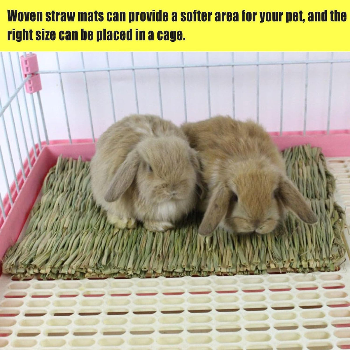 Hamiledyi Hay Mats for Rabbits, 6 Pack Natural Woven Straw Bunny Grass Bed