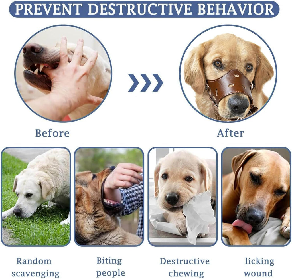 Soft PU Leather Dog Muzzles for Small Medium Large Dogs,Ajustable Breathable Dog Mouth Guard Cover to Prevent Biting Barking Chewing (Brown, 3#M)