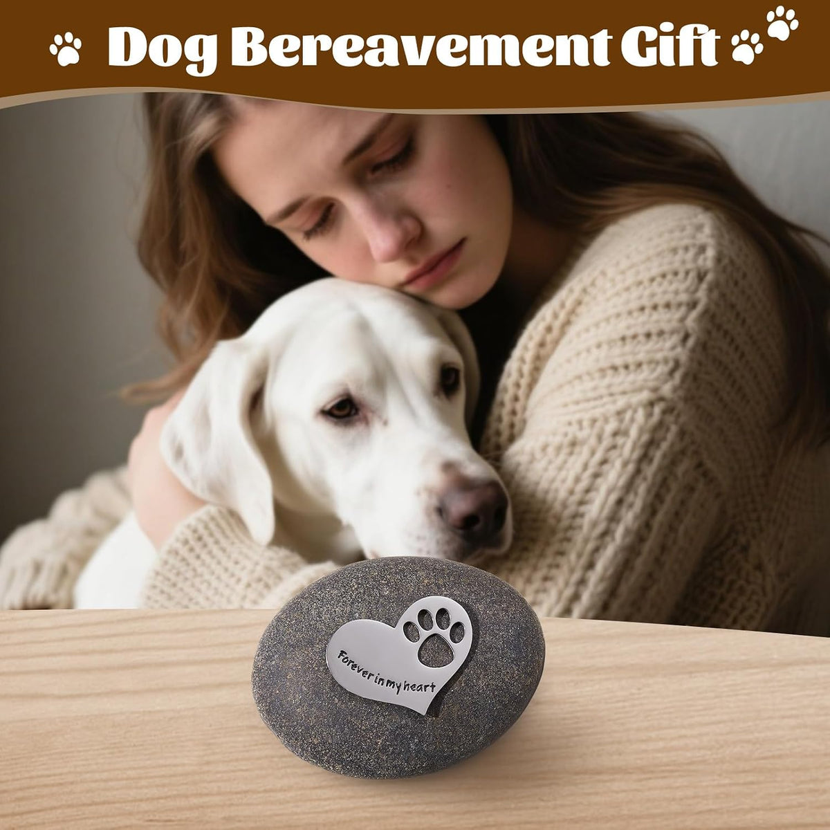Loss of Dog Sympathy Gift Forever in My Heart in Memory of Dog Stone for Loss of Dog Memorial Stone Passed Away Gift Dog Remembrance Gift Paw Print Stone Original Color 1pcs