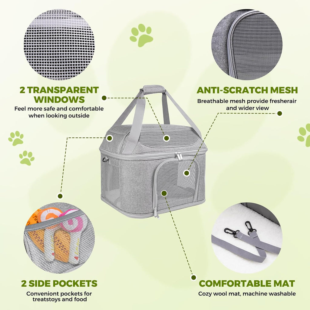 Soft-Sided Cat Carrier,Pet Bag with Padded Shoulder Strap (Up to 20 Lbs)