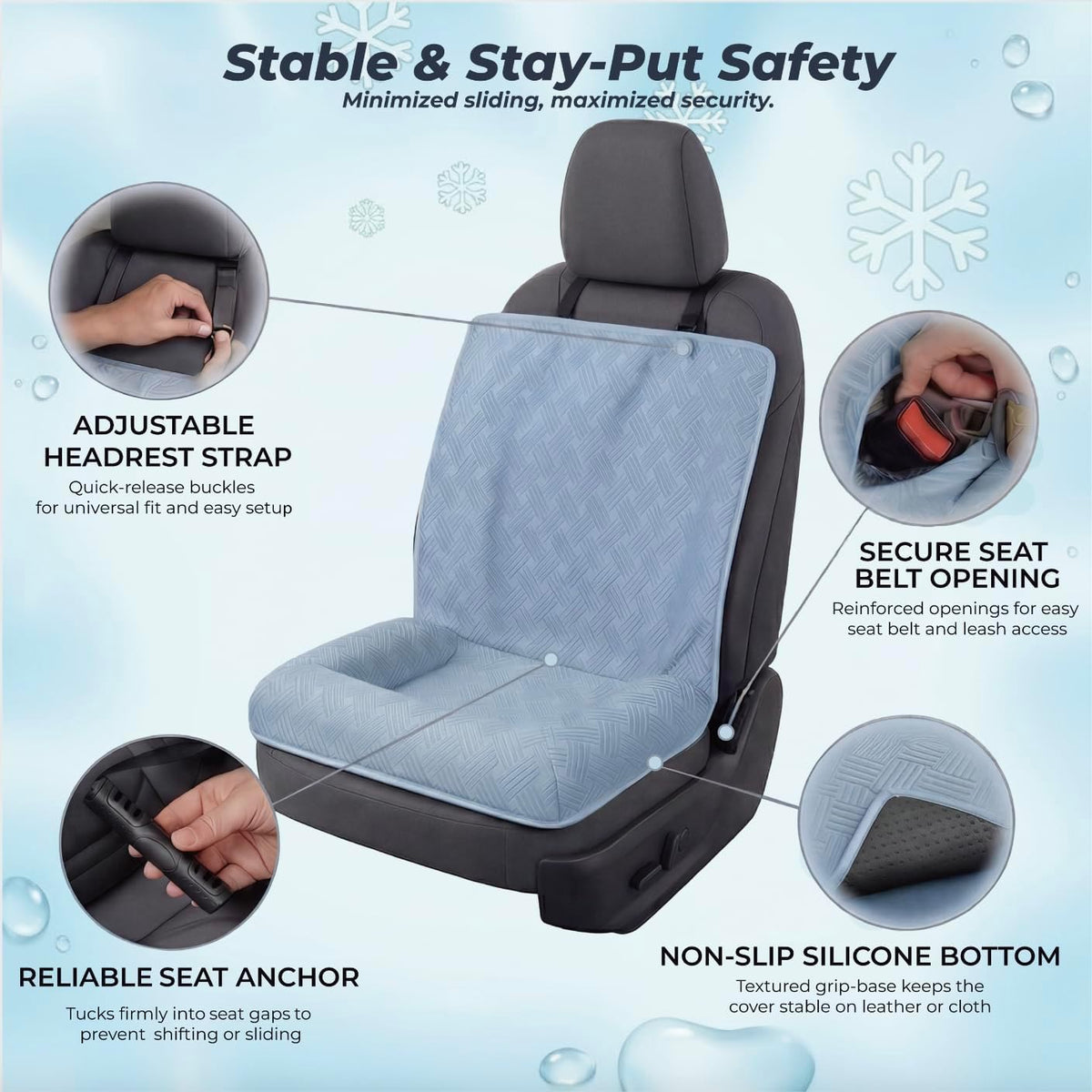 Premium Dog Cooling Car Seat Mat for Small Dogs & Puppies, Front Seat Travel
