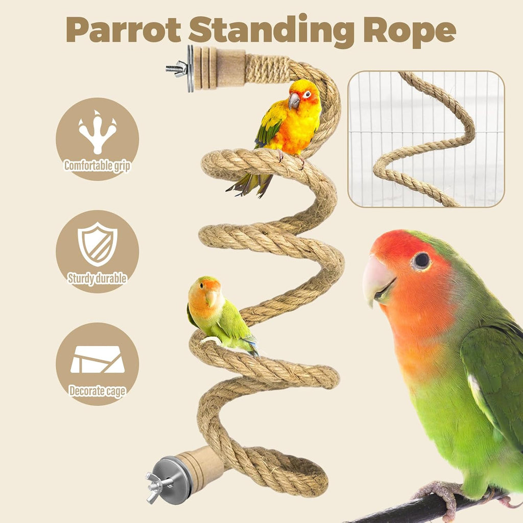 Bird Rope Perches Jute Rope,Bendable Parrot Bird Perch Rope Stand for Cage,Stand Climbing Stand Toy for Cockatiels, Lovebirds, Budgies,Parakeets(59")