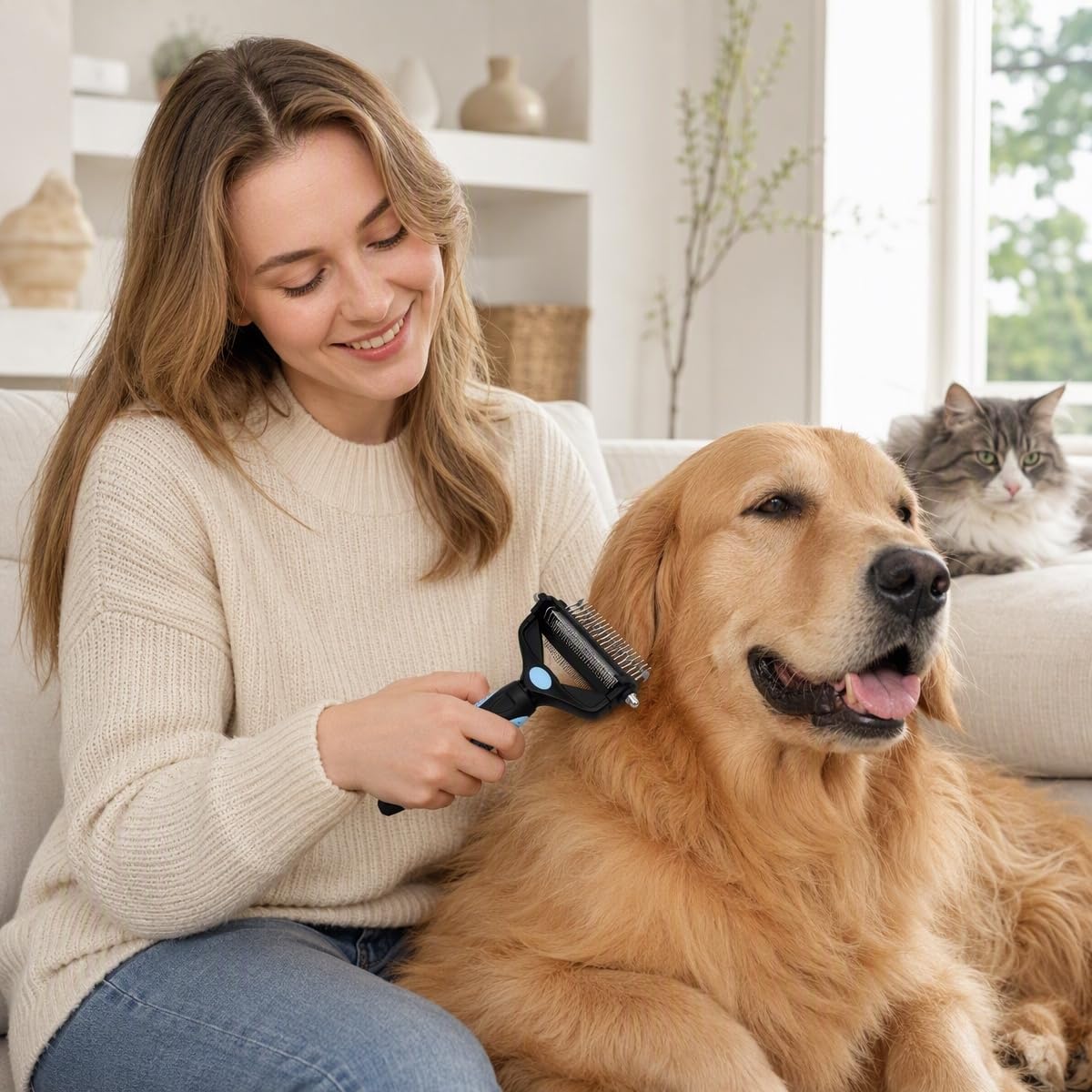 3-in-1 Pet Grooming Tool Dematting Comb Undercoat Rake Deshedding Brush