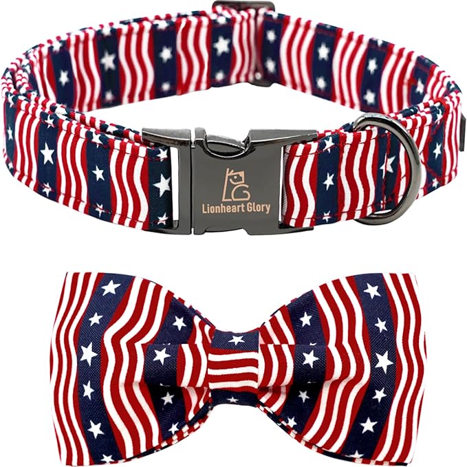Lionheart glory American Flag Dog Collar, 4 of July Dog Bow Collar Heavy Duty by LionheartGlory
