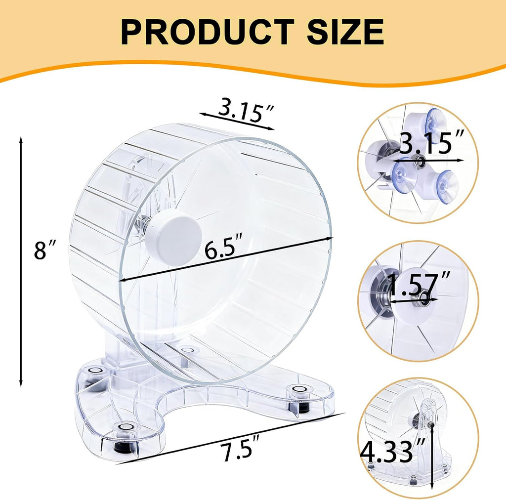 Hamster Wheel, 6.5" Super-Silent Exercise Wheels, Dual-Bearings Quiet Spinner Running Wheels, 3 Installation Methods, Fits Any Hamster Cage, Hamsters Toy for Dwarf Hamsters, Gerbils, and Small Pets.