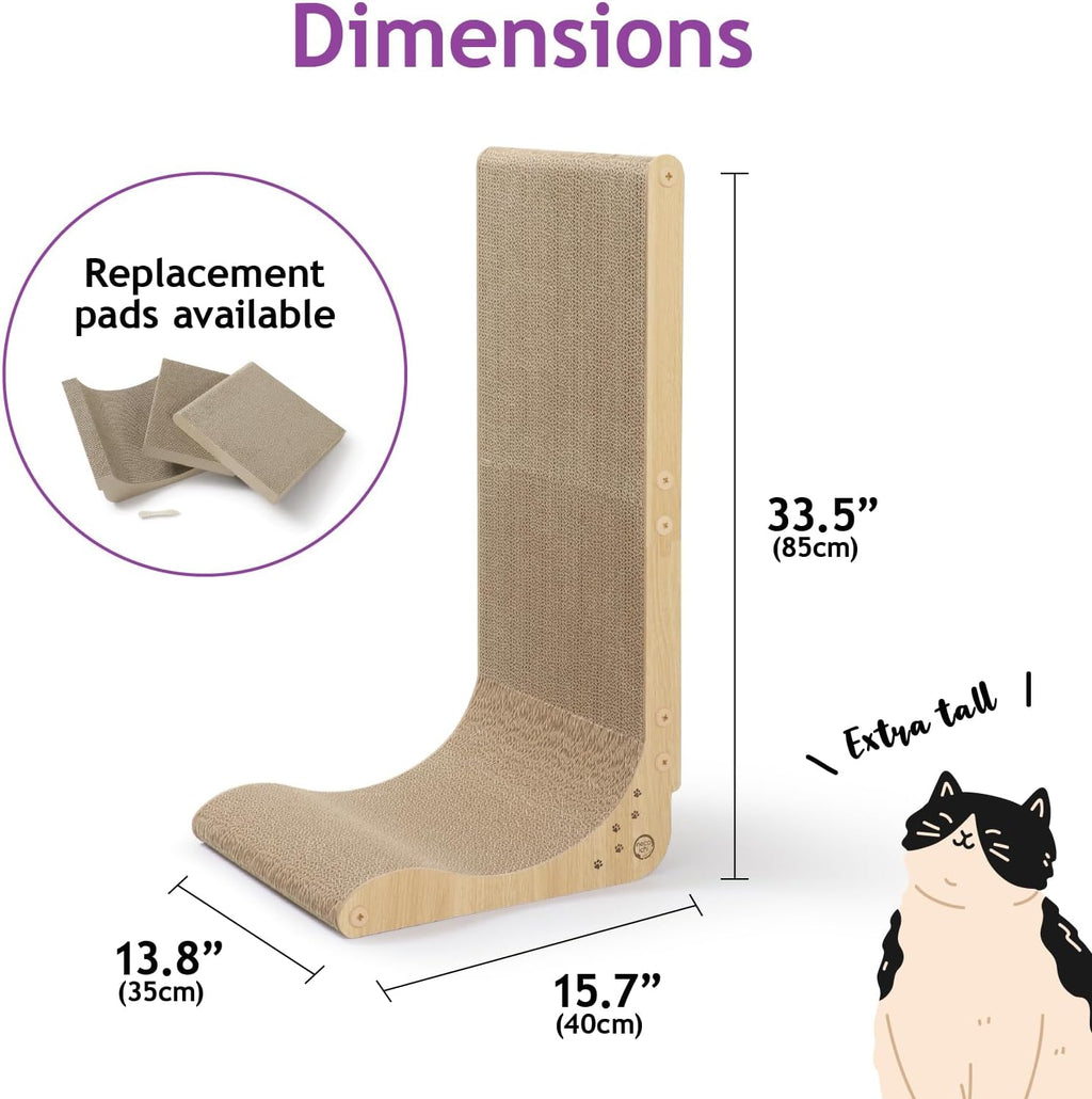Necoichi Cardboard Cat Scratcher Wall for Indoor Cats - Cat Scratching Board, Cat Scratch Pad Lounger with Reversible Usability and Extra Comfort for Lounge, Curved (Oak, Large)