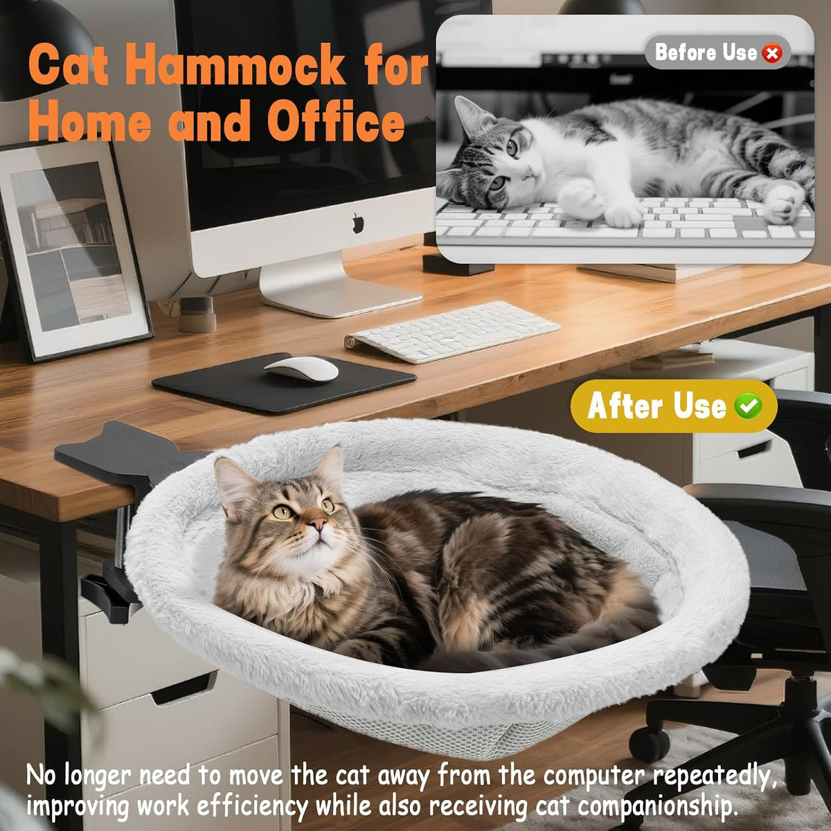 Cat Desk Bed, Clamp-On Cat Hammock for Desk, 16.5" Round Perch, 44 Lbs