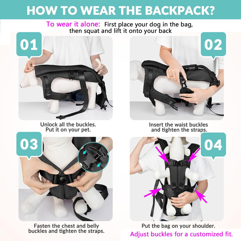 Lukovee Dog Backpack Carrier, Adjustable Front Carrier for Small Breeds, M