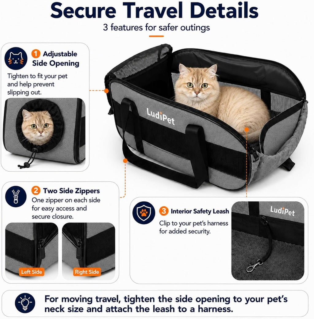 Airline-Friendly Pet Carrier for Cats and Small Dogs, Gray
