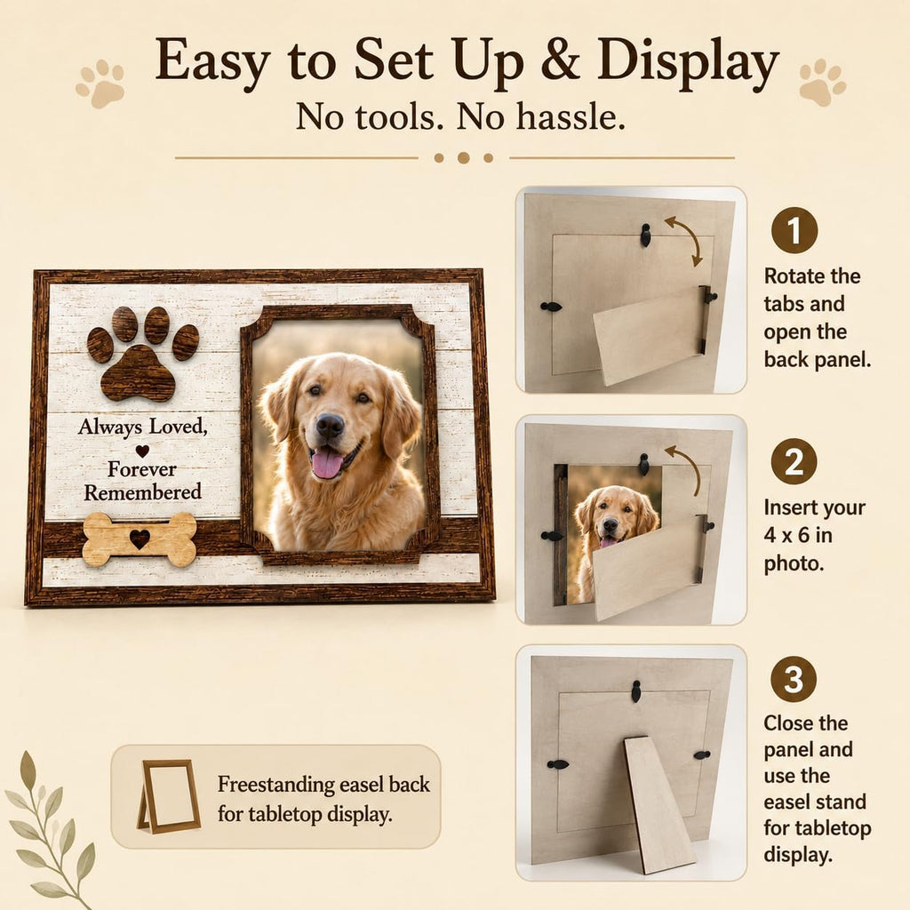 Dog Memorial Gifts for Loss of Dog, Wooden 4x6 Remembrance Photo Frame