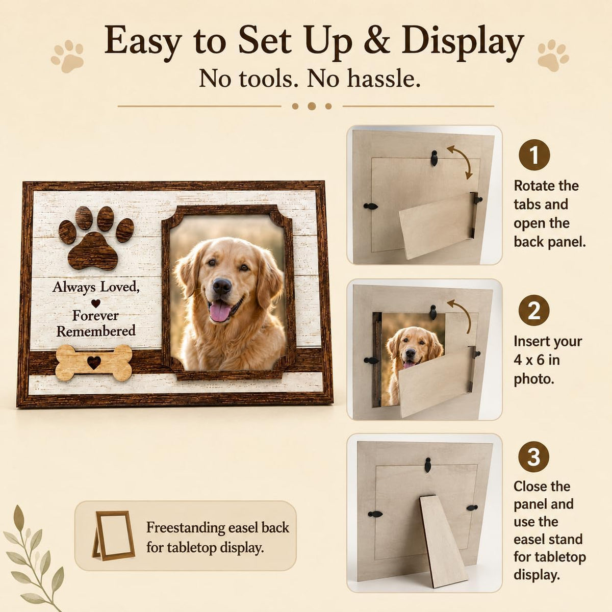 Dog Memorial Gifts for Loss of Dog, Wooden 4x6 Remembrance Photo Frame