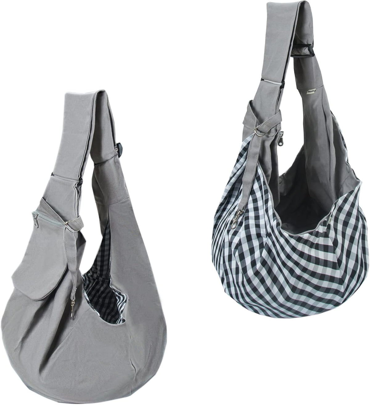 Pet Sling Carrier Adjustable Shoulder Strap Puppy Tote Hands Free Reversible Pet Backpack for Outdoor Travel Grey