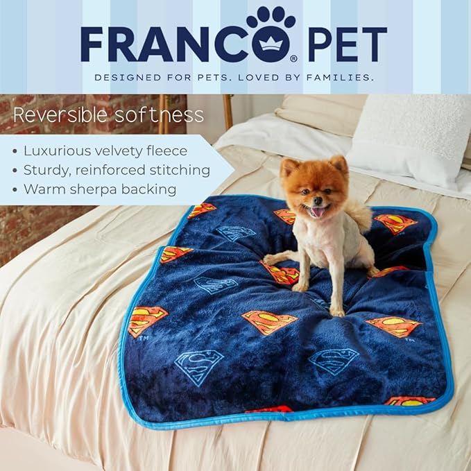 Franco Pet Superman DC Comics Super Soft Cozy Waterproof Sherpa-Backed Blanket - Image 5