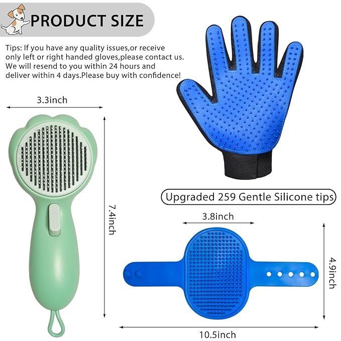 GJEASE Cat Grooming Glove Brush, Self-Cleaning Slicker Pet Brush - Image 2