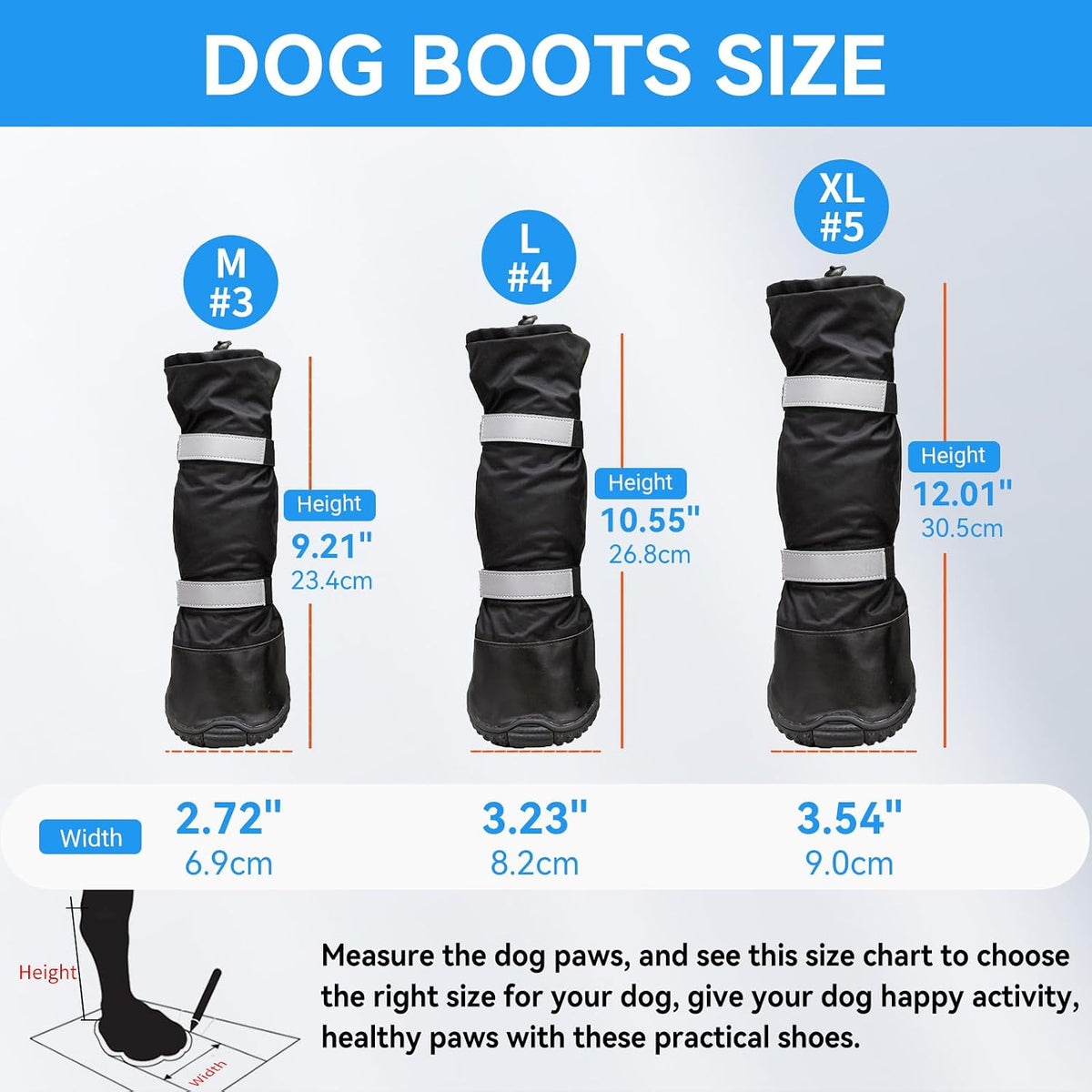 NAMSAN Winter Dog Boots for Large Dogs, 4 PCS Size #5(XL), Long Legged Anti-Slip Dog Rain Booties with Reflective Magic Strips, Waterproof Outdoor Warm Dog Shoes for Snowfield Paw Protection, Black
