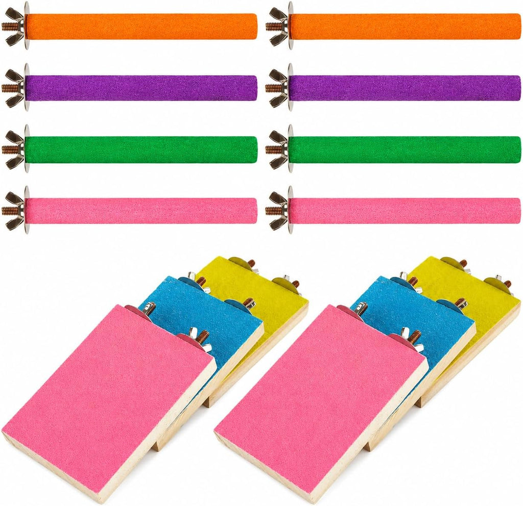 ASelected 14 PCS Bird Perch, Bird Cage Accessories Including Wood Parrot Stand Platform and Birds Nail Trimming Sticks, Colorful Parakeet Toys for Budgies, Parakeet, Cockatiel