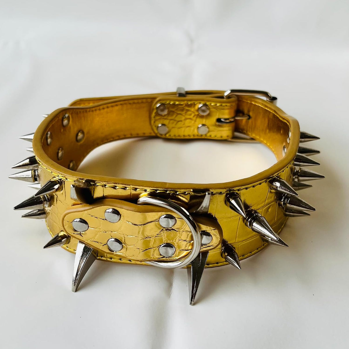 Spiked Dog Collar for Large Dogs Shepherd Doberman Labrador (Gold,XL-Neck 18-21 Inch)