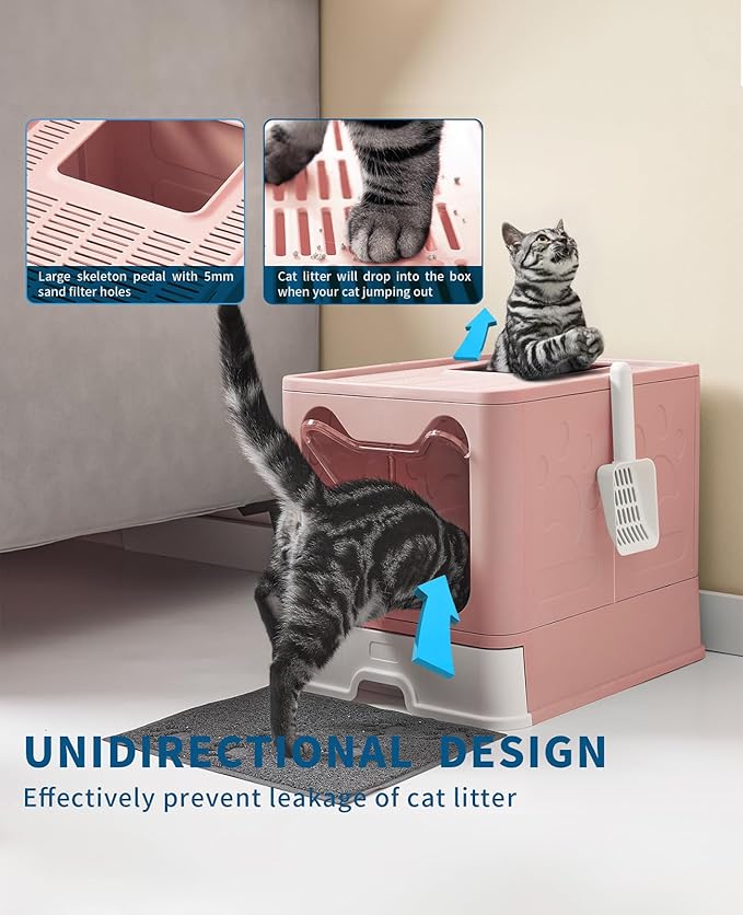 Cat Litter Box with Litter Mat and Scoop, Large Covered Litter Box with Lid - Image 2