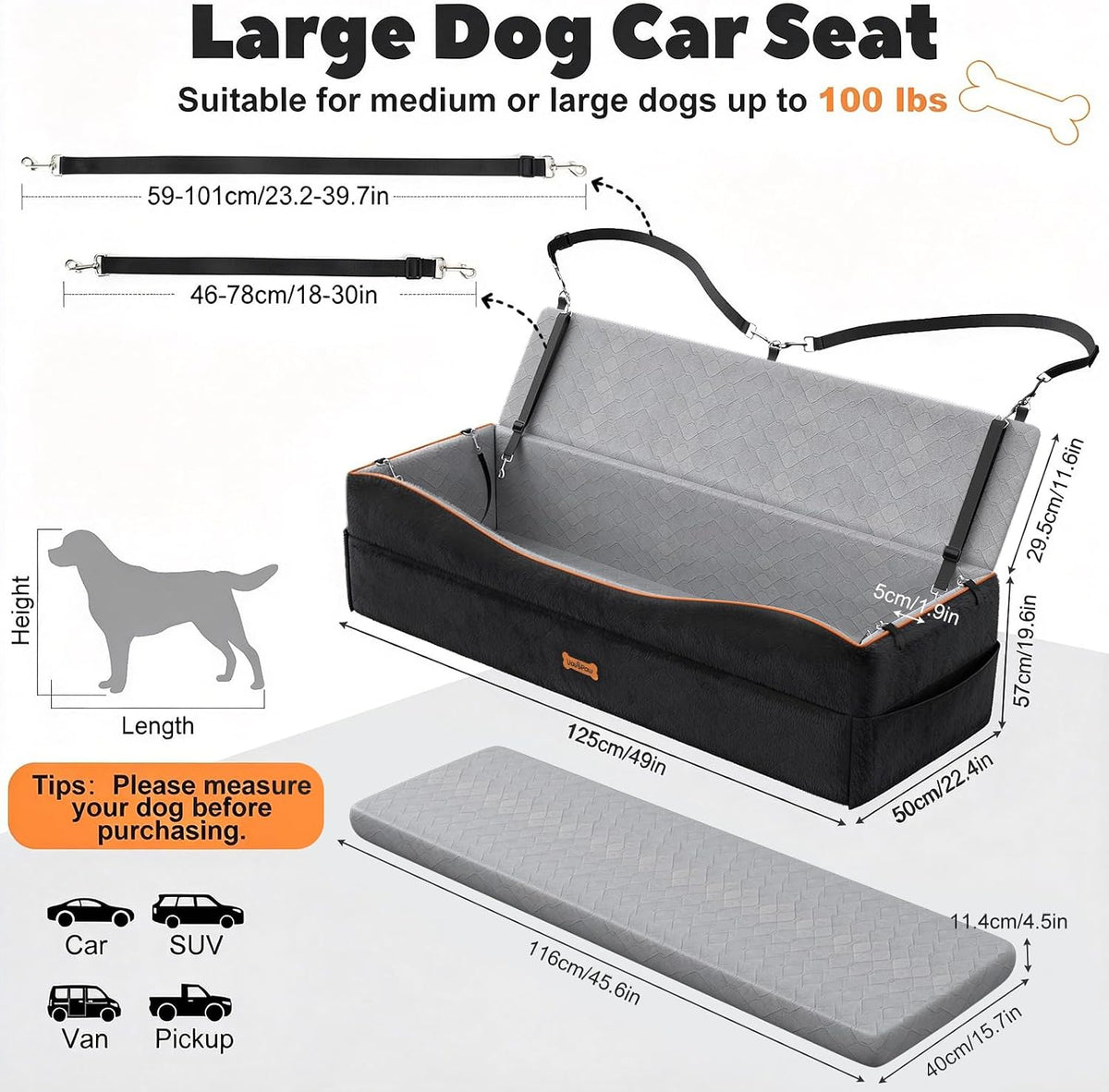 Car Seat for Large Dog for 2 Medium or 3 Small Dogs Under 100Lbs