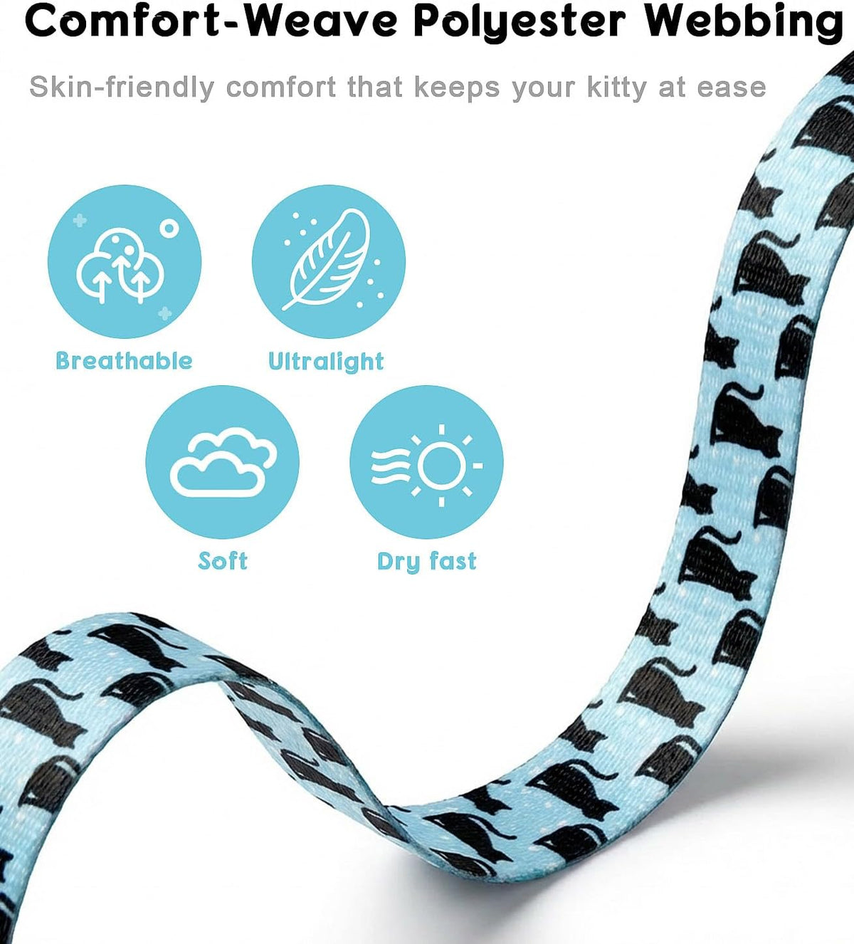 Halypet Cat Harness and Leash Set, Escape Proof 3-in-1 Adjustable Harness for Cats & Kitten, Soft Lightweight, Easy On & Control for Walking, Travel & Outdoor Use, Light Blue Kitty, Medium