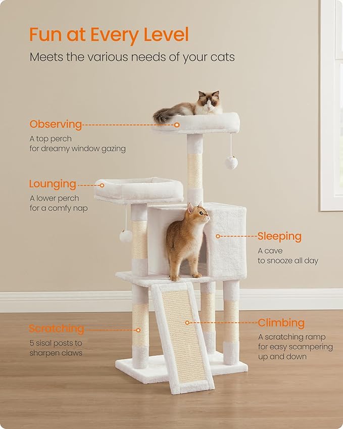 Feandrea Cat Tree, 45.3-Inch Cat Tower, Plush Condo - Image 4