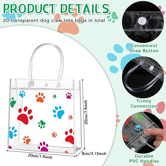 Teling 20 Packs Dog Paw Clear PVC Gift Bags - Image 2