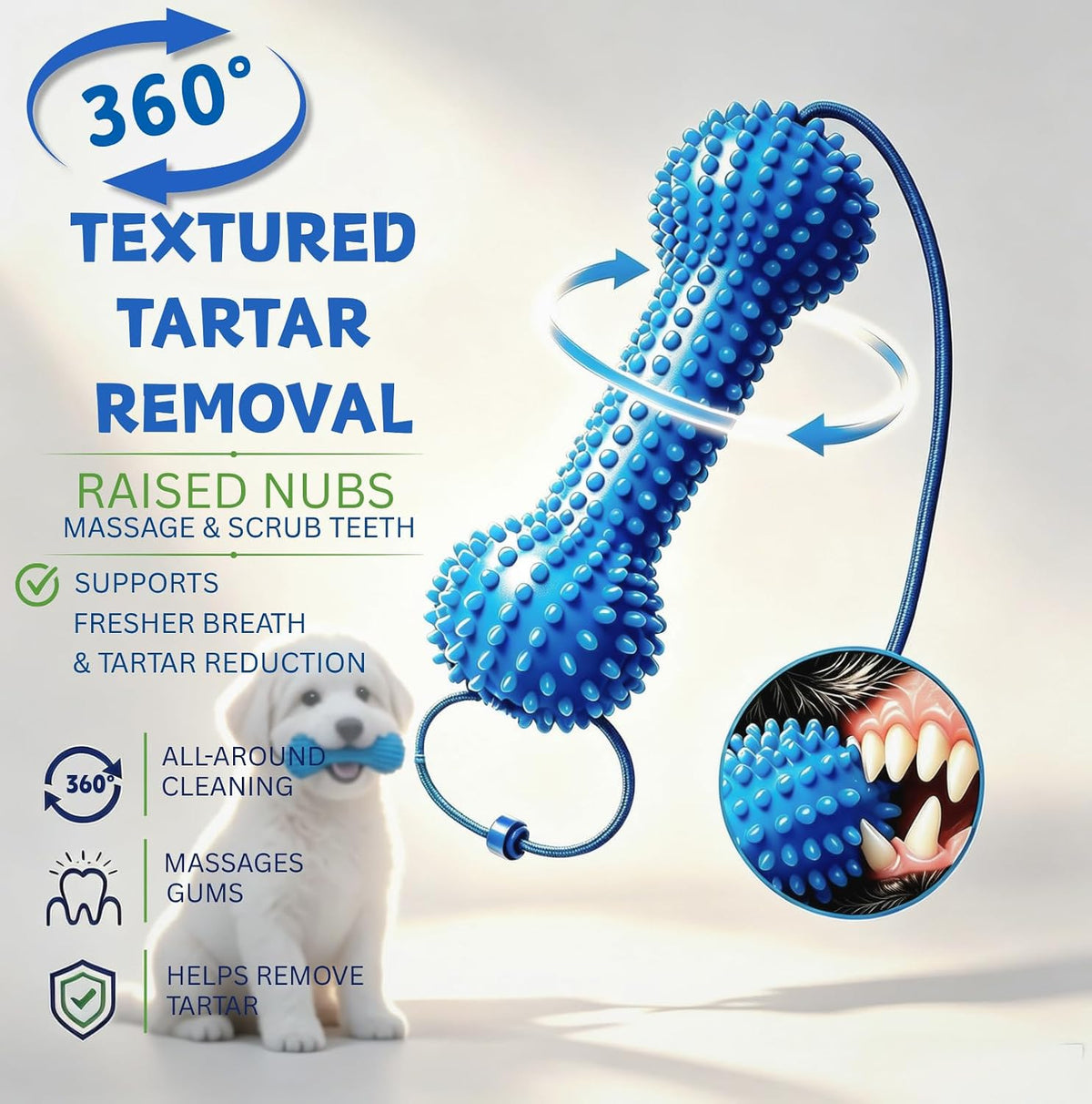 2Pcs Dual-Action Canine Dental Prop, Dog Toys Dual-Action Teeth Cleaning Mouth Prop,Pet Oral Care for Small, Dog Dental Chew Toy for Easier Teeth Brushing, Small Medium Large Breeds (Blue)