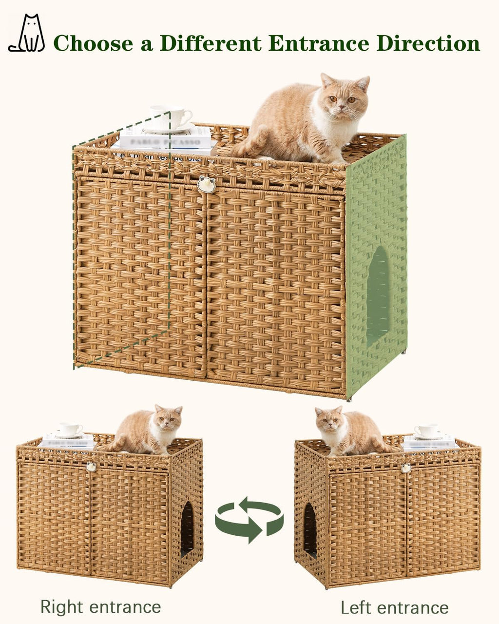 SETVSON Cat Litter Box Enclosure, Extra Large Hidden PE Rattan Natural